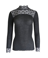 EGI Exclusive Merino Wool Blend Top Mock Neck Lace Trim Long Sleeves. Proudly Made in Italy. - tittimitti - Flyclothing LLC
