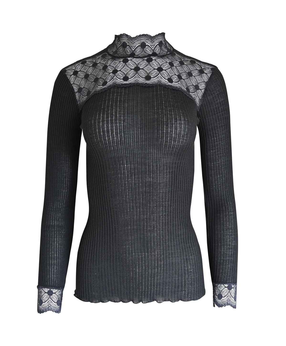 EGI Exclusive Merino Wool Blend Top Mock Neck Lace Trim Long Sleeves. Proudly Made in Italy. - tittimitti - Flyclothing LLC