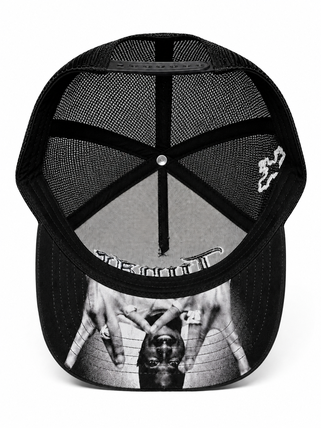 Tupac
3D/Flat Embroidery with
Zig Zag Contrast Stitch Black 5 Panel Trucker Hat