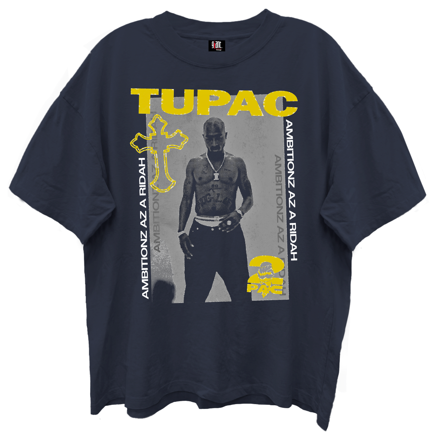 TUPAC COLLAGE AMBITIONZ NAVY T-SHIRT/ GIANT VINTAGE