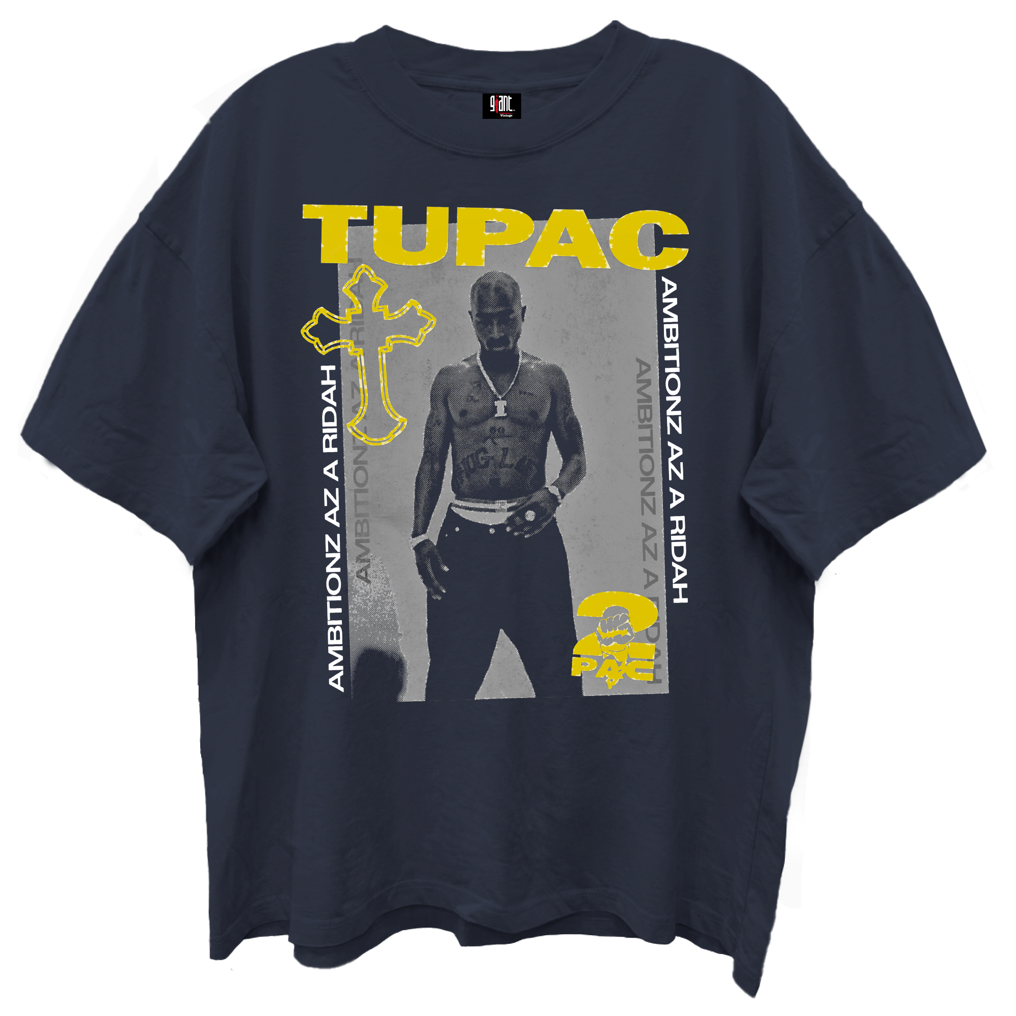 TUPAC COLLAGE AMBITIONZ NAVY T-SHIRT/ GIANT VINTAGE