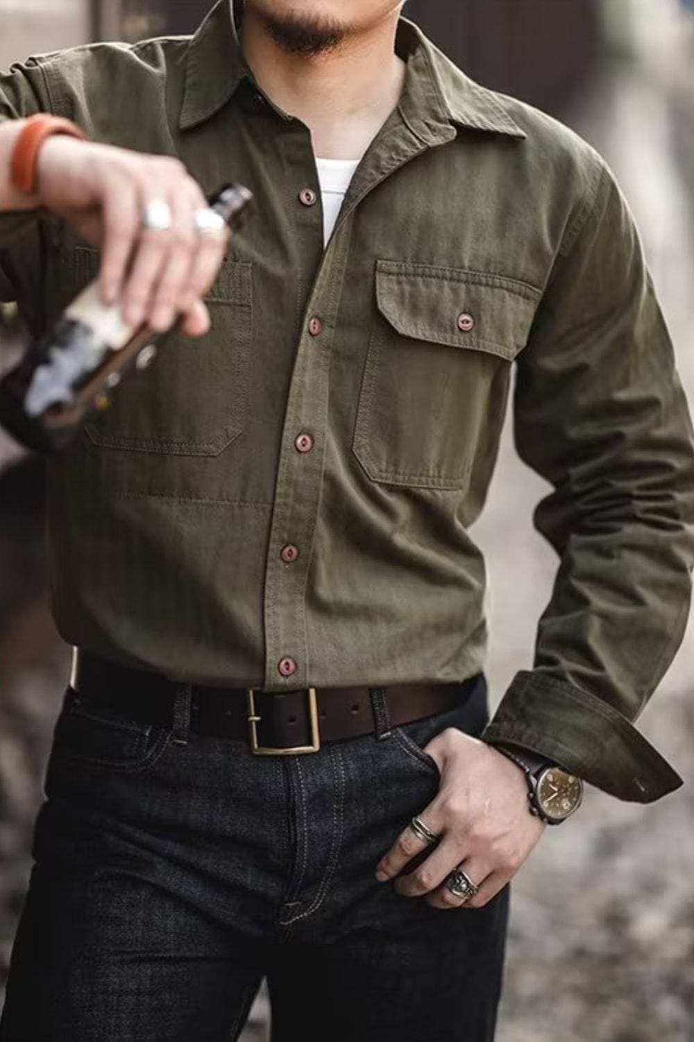 Men's Button Down Long Sleeve Shirt with Chest Pockets - Trendsi - Flyclothing LLC