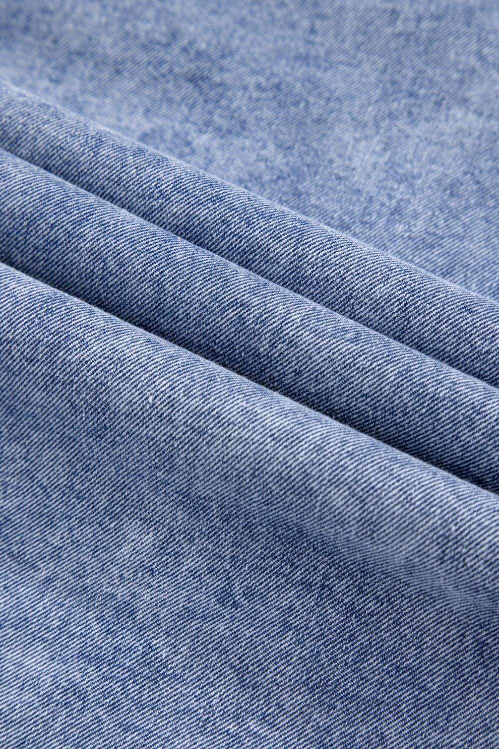 Raw Hem Button Down Long Sleeve Denim Dress - Trendsi - Flyclothing LLC