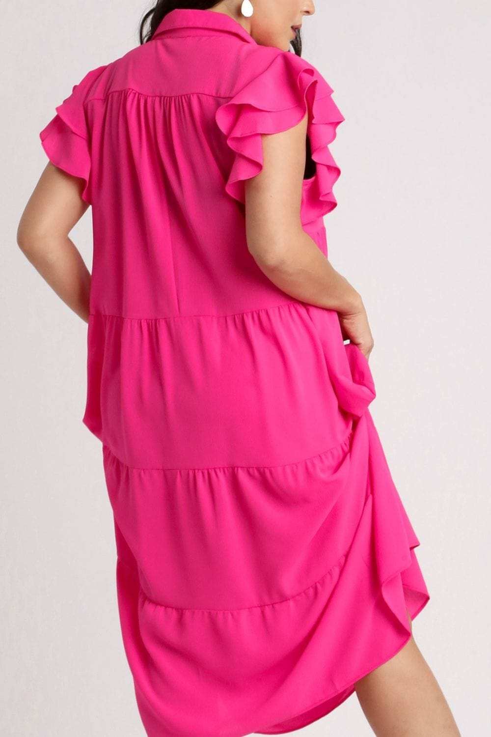 Umgee Full Size Johnny Collar Ruffle Cap Sleeve Tiered Dress Plus Size - Trendsi - Flyclothing LLC