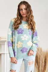 ADORA Full Size Floral Popped 2-Tone Sweater Top Plus Size - Trendsi - Flyclothing LLC
