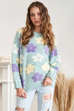 ADORA Full Size Floral Popped 2-Tone Sweater Top Plus Size - Trendsi - Flyclothing LLC