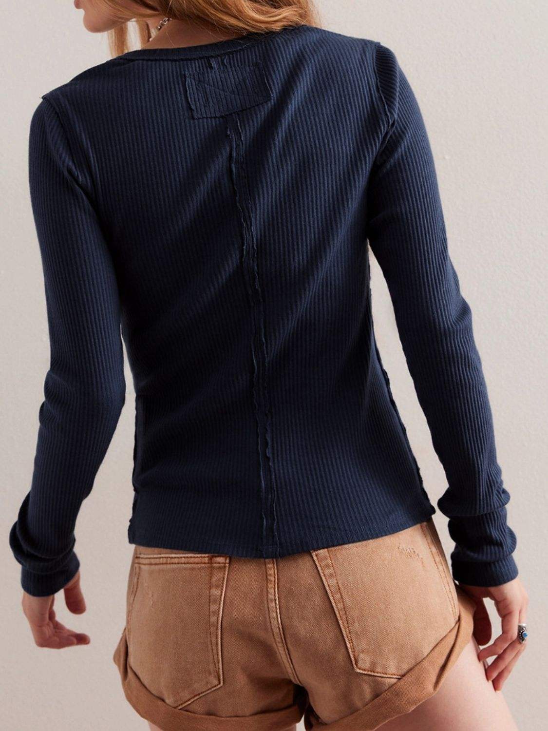 Ribbed Round Neck Long Sleeve Top - Trendsi - Flyclothing LLC