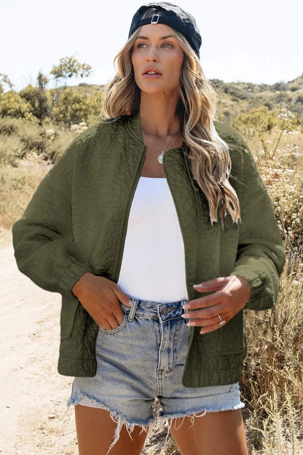 Baseball Collar Floral Quilted Jacket - Trendsi - Flyclothing LLC