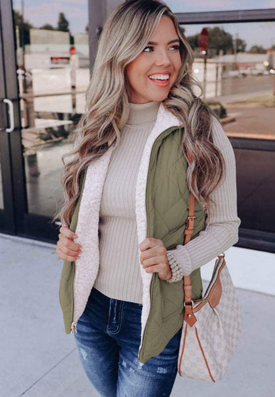 Fuzzy Zip Up Vest Coat with Pockets - Trendsi - Flyclothing LLC