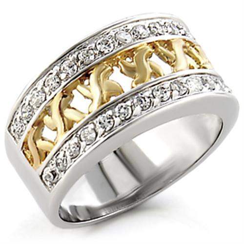 31812 - Reverse Two-Tone 925 Sterling Silver Ring with AAA Grade CZ in Clear - Alamode - Flyclothing LLC