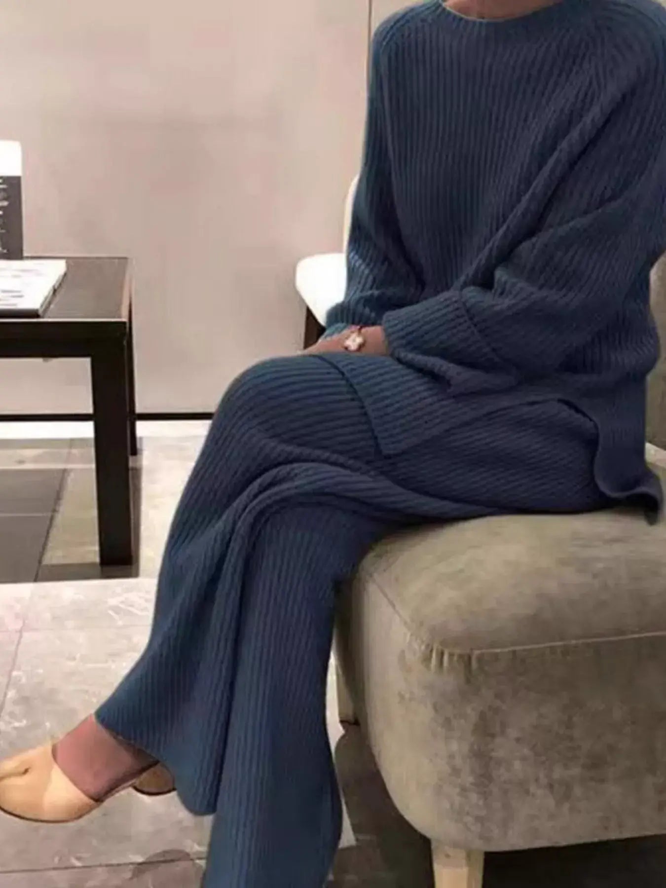 Full Size Ribbed Knit Relaxed Fit Top and Pants Sweater Set Plus Size - Trendsi - Flyclothing LLC