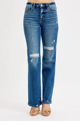RISEN Full Size Tummy Control High Rise Straight Distressed Jeans Plus Size - Trendsi - Flyclothing LLC