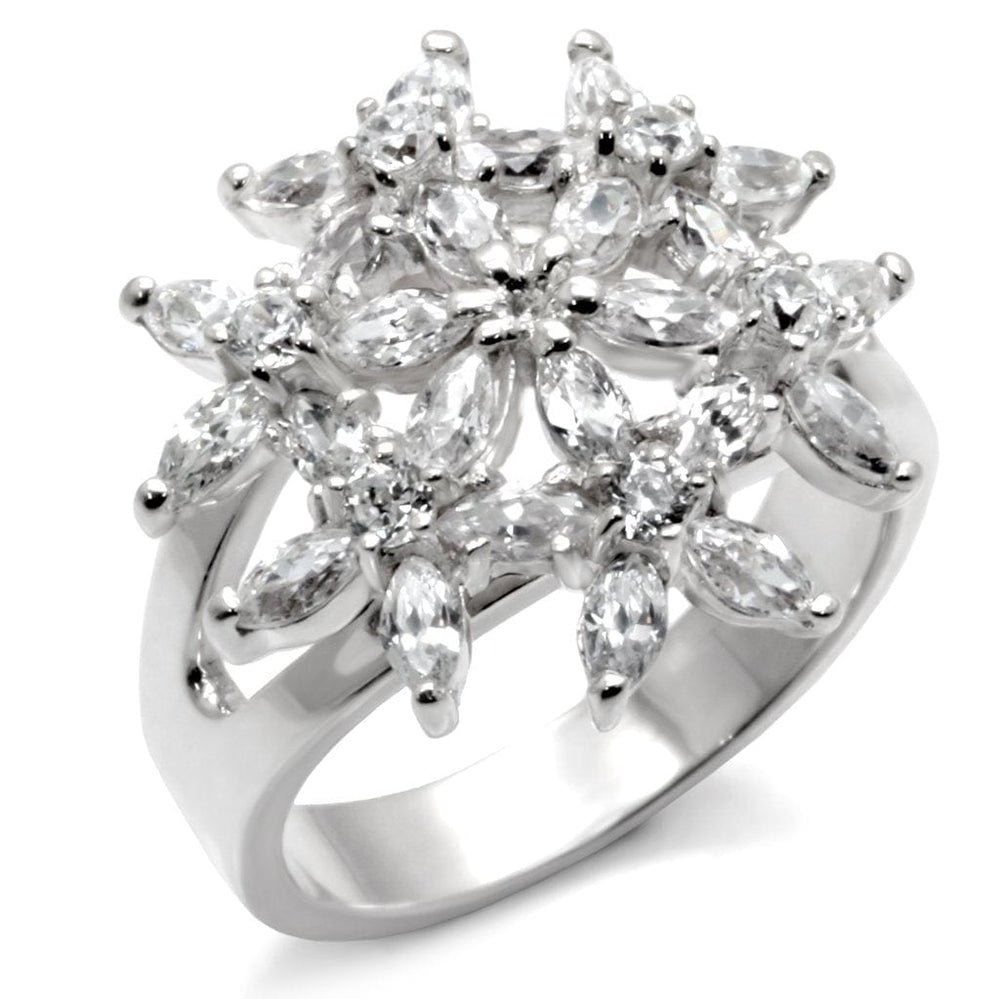 31820 - High-Polished 925 Sterling Silver Ring with AAA Grade CZ  in Clear - Alamode