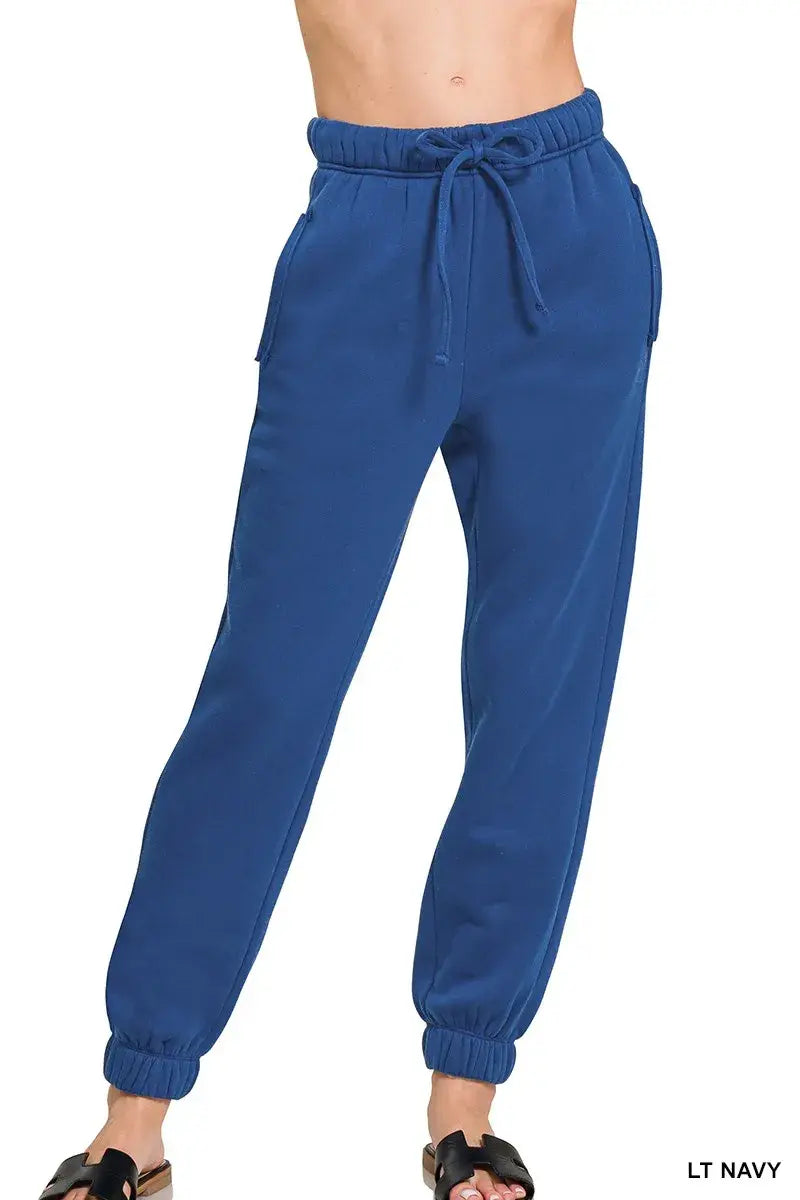 Zenana Fleece Drawstring Joggers With Pocket - Trendsi - Flyclothing LLC