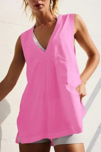 Side Slit V-Neck Tank - Trendsi - Flyclothing LLC