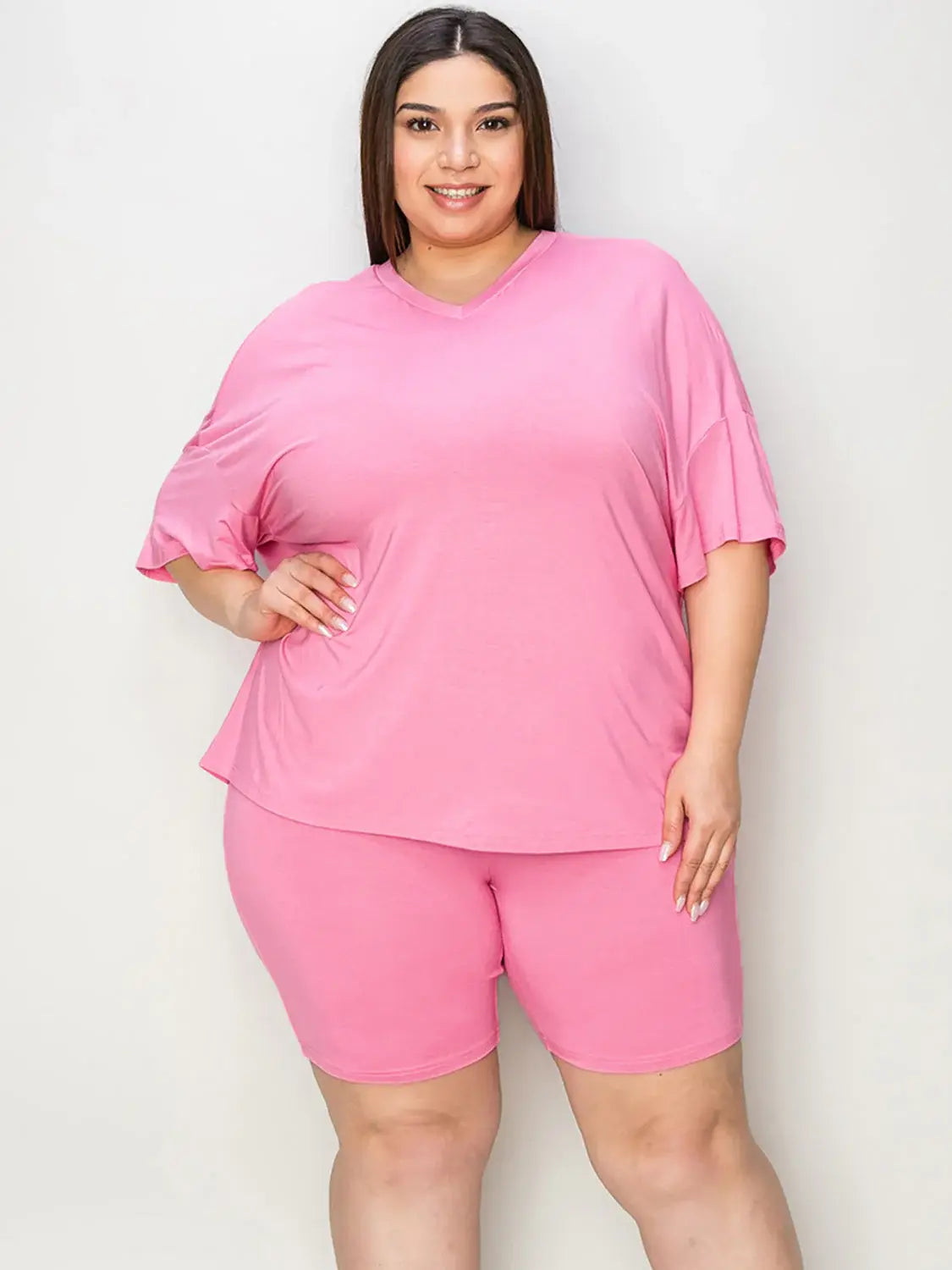 Basic Bae Full Size V-Neck Drop Shoulder T-Shirt and Shorts Set - ShopBasicbae - Flyclothing LLC