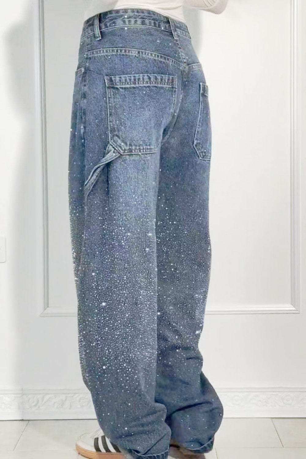 Full Size Washed Rhinestone Detail Wide leg Jeans Plus Size - Trendsi - Flyclothing LLC