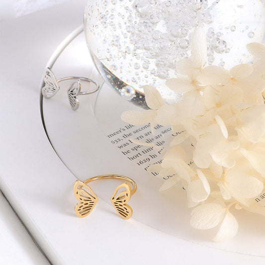 Titanium Steel Butterfly Open Ring Trendsi