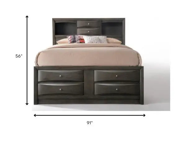 Gray Solid Wood Queen Bed Frame - Homeroots - Flyclothing LLC