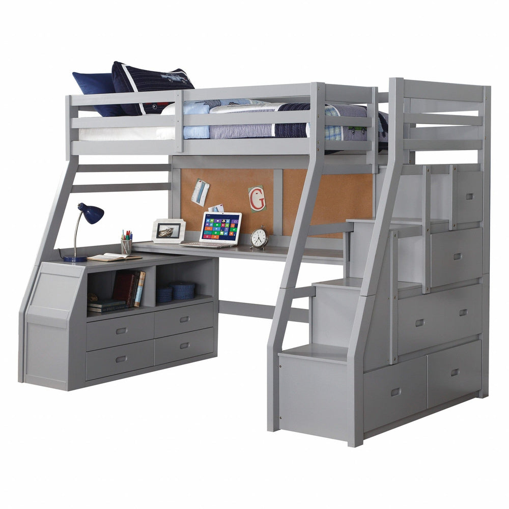 Twin Size Gray Finish Pine Wood Loft Bed - Homeroots