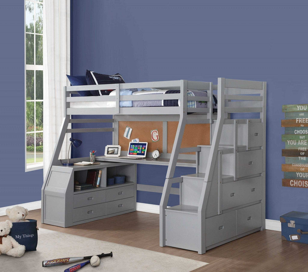Twin Size Gray Finish Pine Wood Loft Bed - Homeroots - Flyclothing LLC