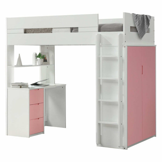White And Pink Twin Loft Bed And Desk - Homeroots - Flyclothing LLC
