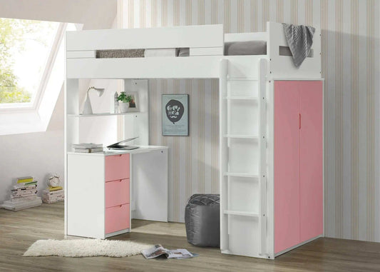 White And Pink Twin Loft Bed And Desk - Homeroots - Flyclothing LLC