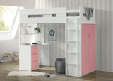 White And Pink Twin Loft Bed And Desk - Homeroots