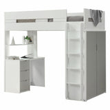 White And Gray Twin Loft Bed And Desk - Homeroots