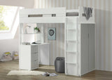 White And Gray Twin Loft Bed And Desk - Homeroots