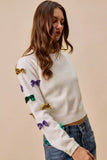 SO ME Mardi Gras Glitter Bow Ribbon Sweater Knit Top - Trendsi - Flyclothing LLC