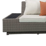 Beige Polyester Modular L Shaped Four Piece Standard With Console And Toss Pillows - Homeroots - Flyclothing LLC