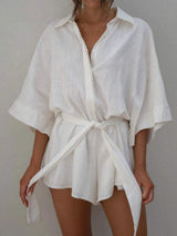 Collared Neck Half Sleeve Romper - Trendsi - Flyclothing LLC