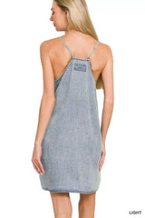 Zenana Enzyme Stone Washed Lyocell Mini Dress - Trendsi - Flyclothing LLC