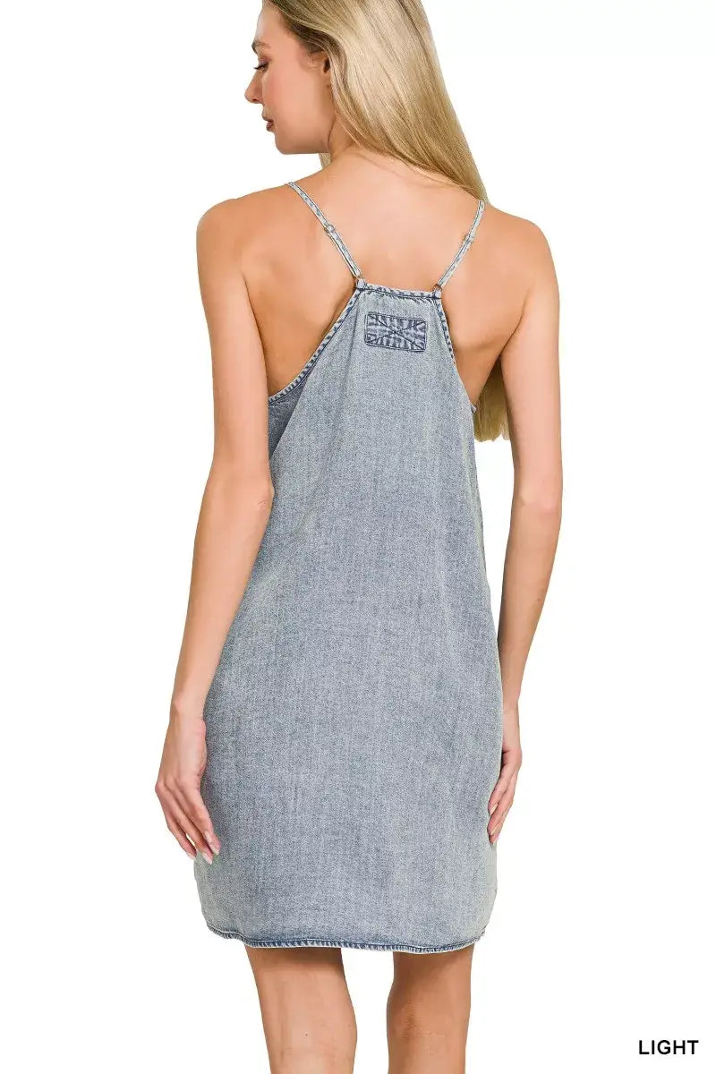 Zenana Enzyme Stone Washed Lyocell Mini Dress - Trendsi - Flyclothing LLC