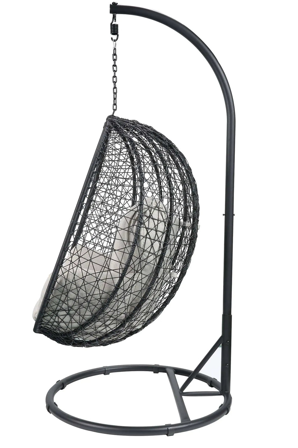 38" Black Metal Swing Chair With Beige Cushion - Homeroots - Flyclothing LLC