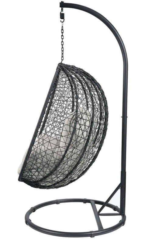38" Black Metal Swing Chair With Beige Cushion - Homeroots