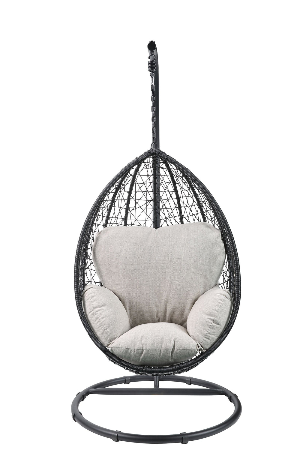 38" Black Metal Swing Chair With Beige Cushion - Homeroots - Flyclothing LLC