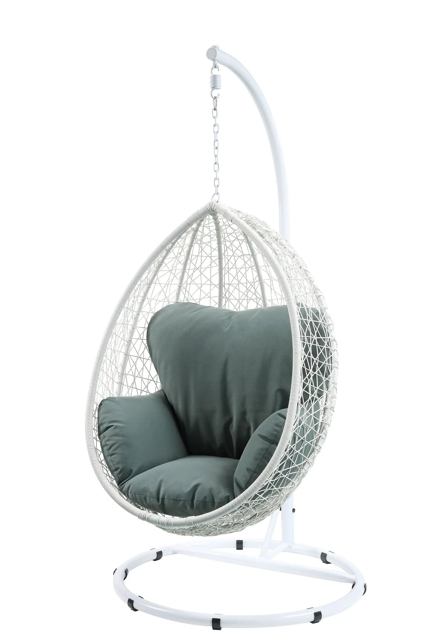 38" White Metal Swing Chair With Green Cushion - Homeroots - Flyclothing LLC