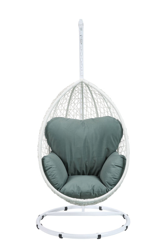 38" White Metal Swing Chair With Green Cushion - Homeroots