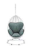 38" White Metal Swing Chair With Green Cushion - Homeroots