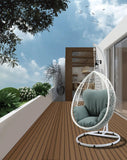38" White Metal Swing Chair With Green Cushion - Homeroots