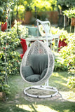 38" White Metal Swing Chair With Green Cushion - Homeroots