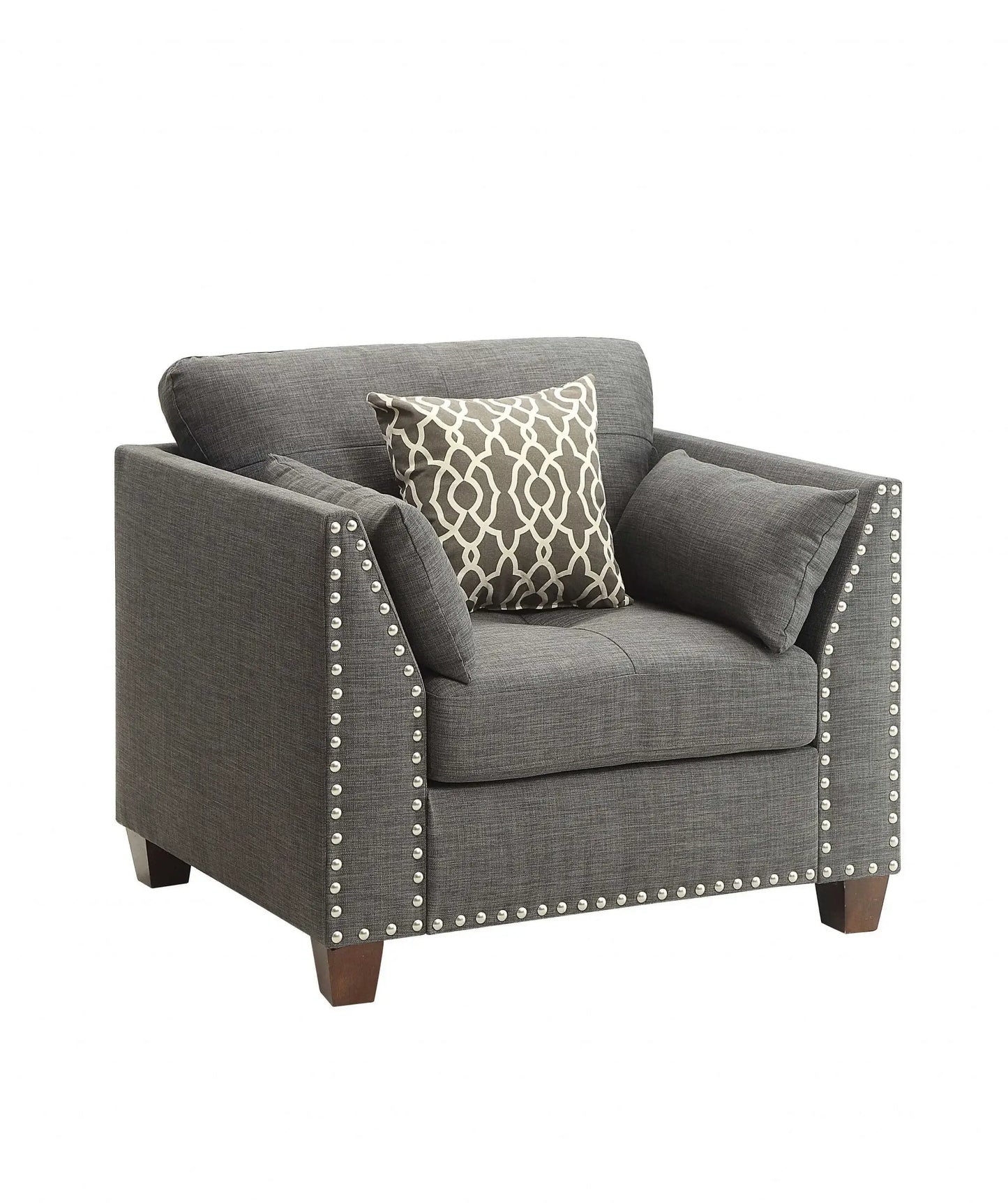 34" Charcoal And Brown Linen Arm Chair - Homeroots - Flyclothing LLC