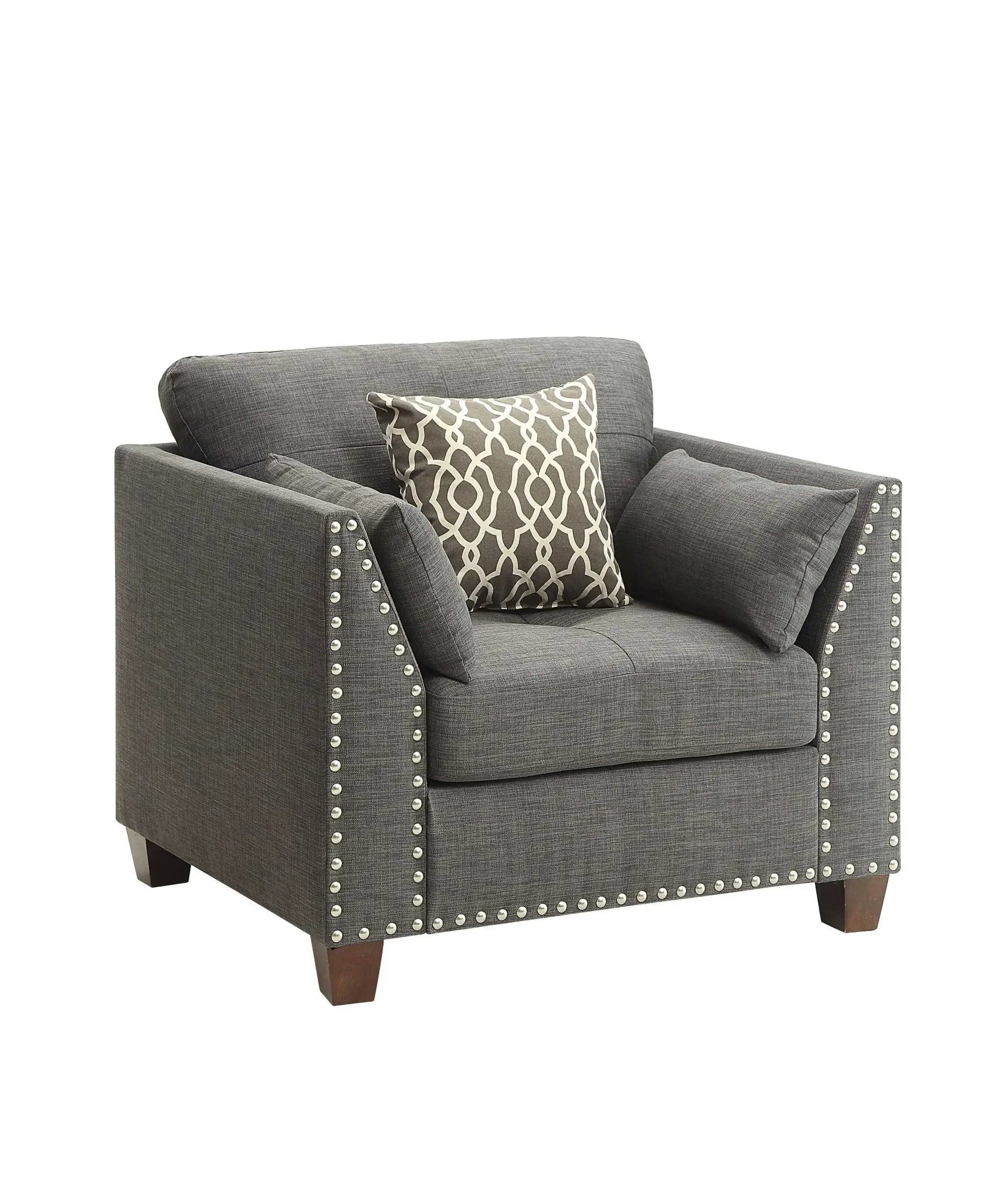 34" Charcoal And Brown Linen Arm Chair - Homeroots - Flyclothing LLC