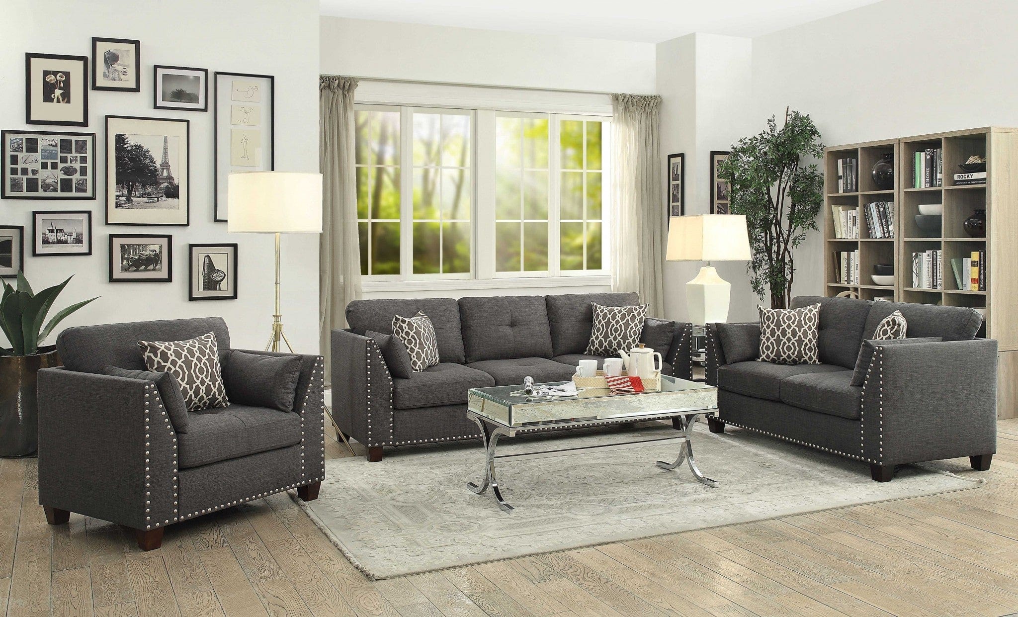 34" Charcoal And Brown Linen Arm Chair - Homeroots - Flyclothing LLC