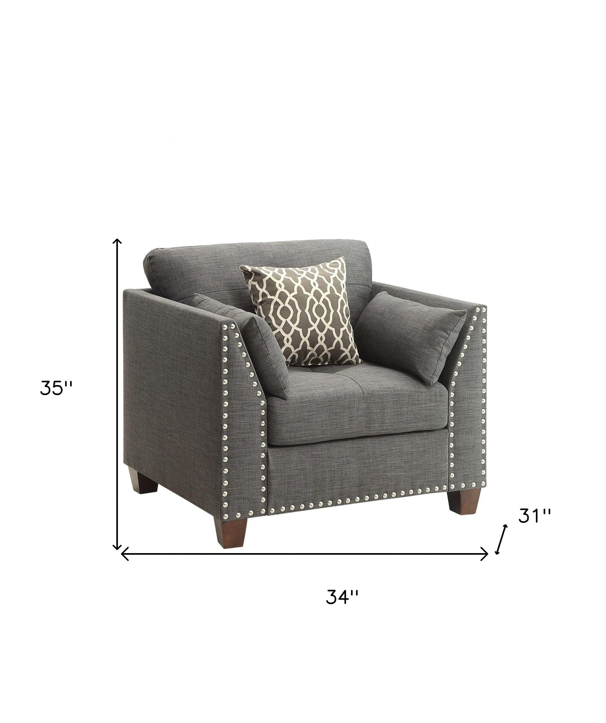 34" Charcoal And Brown Linen Arm Chair - Homeroots - Flyclothing LLC