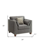 34" Charcoal And Brown Linen Arm Chair - Homeroots