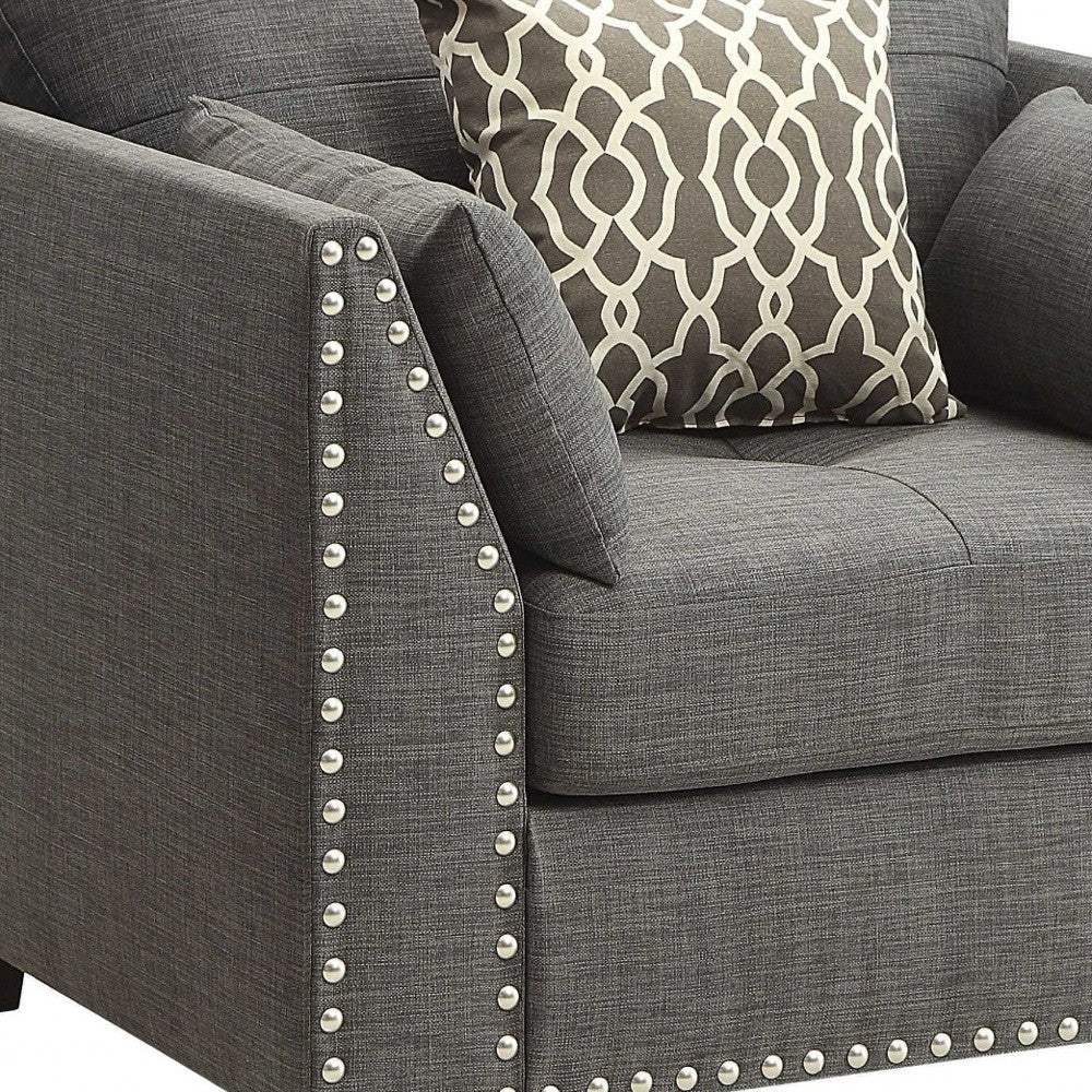 34" Charcoal And Brown Linen Arm Chair - Homeroots - Flyclothing LLC