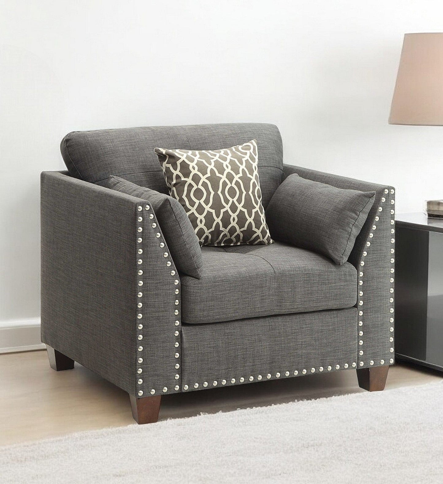 34" Charcoal And Brown Linen Arm Chair - Homeroots - Flyclothing LLC